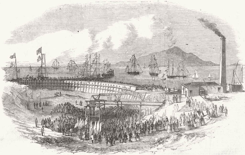 CUMBS. Laying keystone, Silloth Dock, Carlisle 1857 old antique print picture